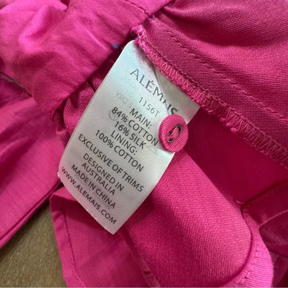 Alemais Pink Ruffle Blouse Cropped Half‎ Sleeve Size 2 Silk Cotton New Fuchsia
